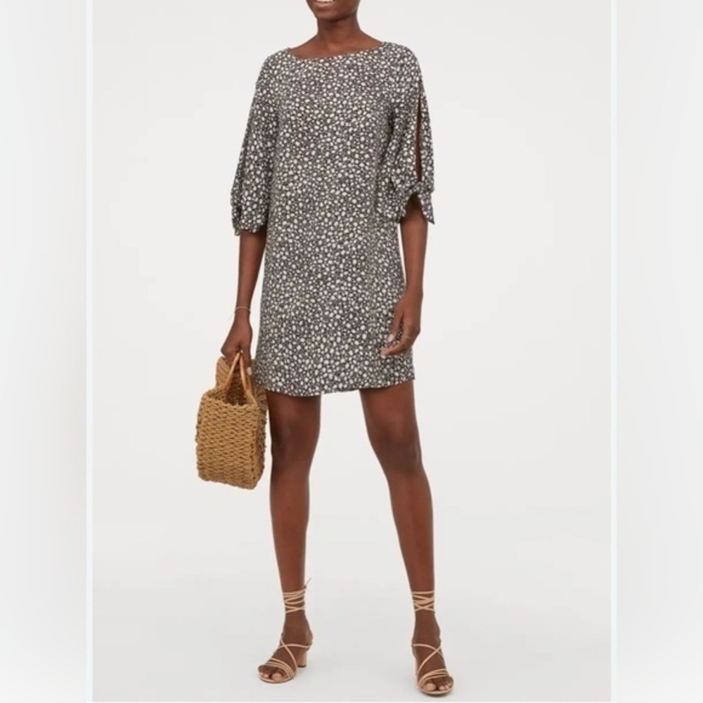 H&M Brown Floral Knotted Sleeve Mini Dress